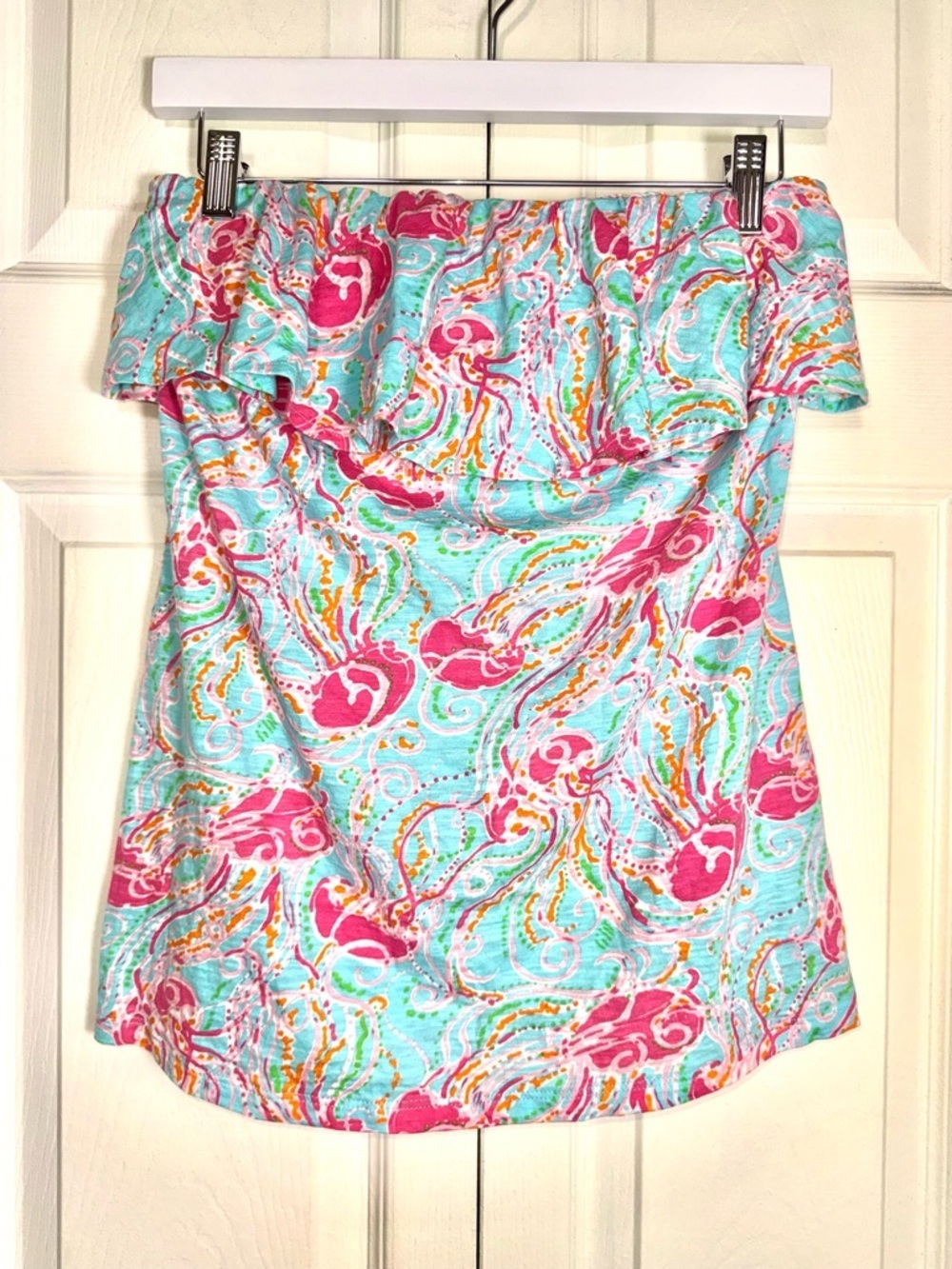 Lilly Pulitzer Wiley Strapless Tube Top Jellies Be Jammin Pink Blue Size L